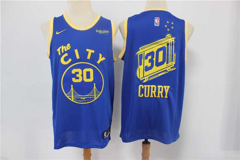Men Golden State Warriors 30 Curry Blue Throwback Nike Game 2021 NBA Jerseys